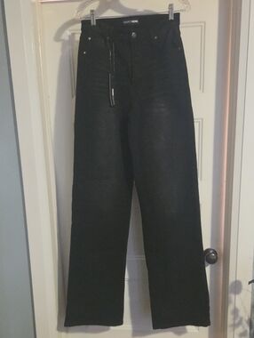 High-Rise Wide Leg Black Jeans